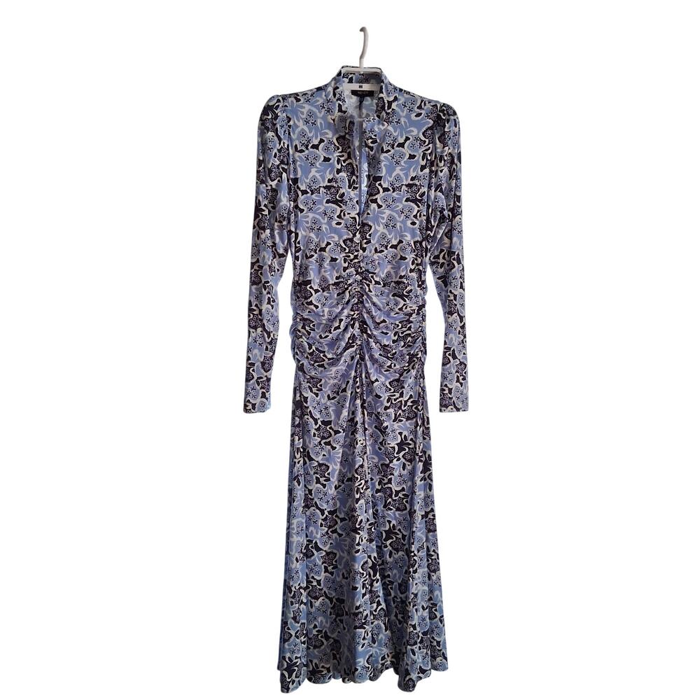 Me+Em graphic ribbon floral print midi dress womens US 6 made in Turkey ruched